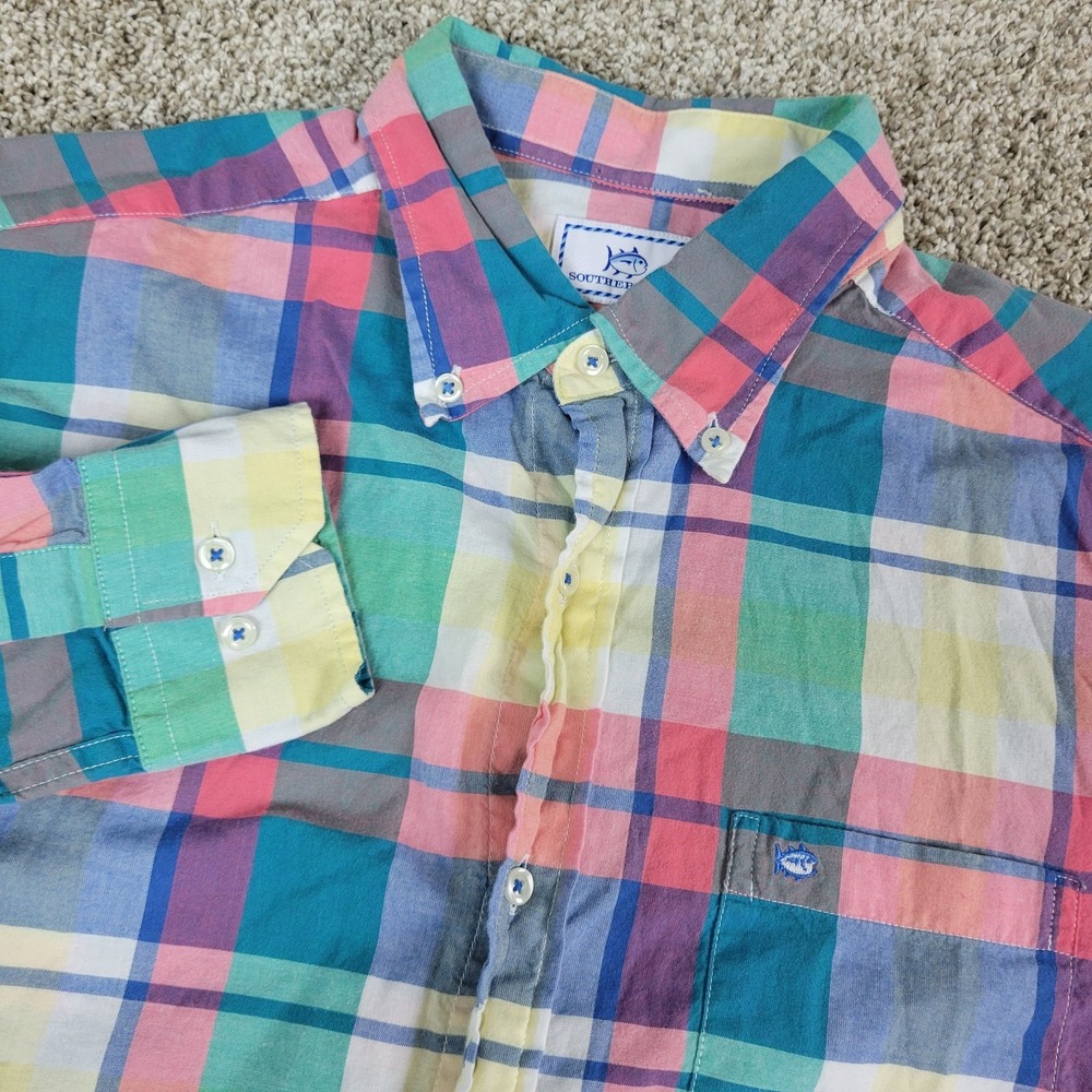 Southern Tide Classic Fit Mens Medium Multicolor Plaid Button Down Long Sleeve